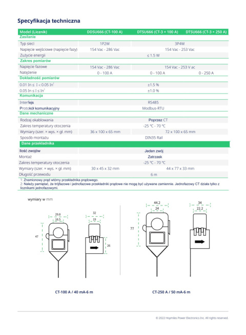 HOYMILES DTSU 666 meter with CT 3 X 250A transformers (3-phase)