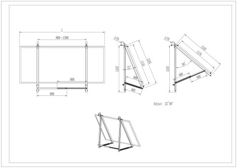 Balcony construction with double adjustment for mounting solar panels 22°-50° (TYPE1)