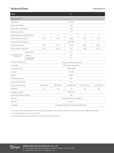 DEYE Bateria SE-G5.1-Pro-B 51.2V 100Ah 5.12kWh (niskonapięciowy)