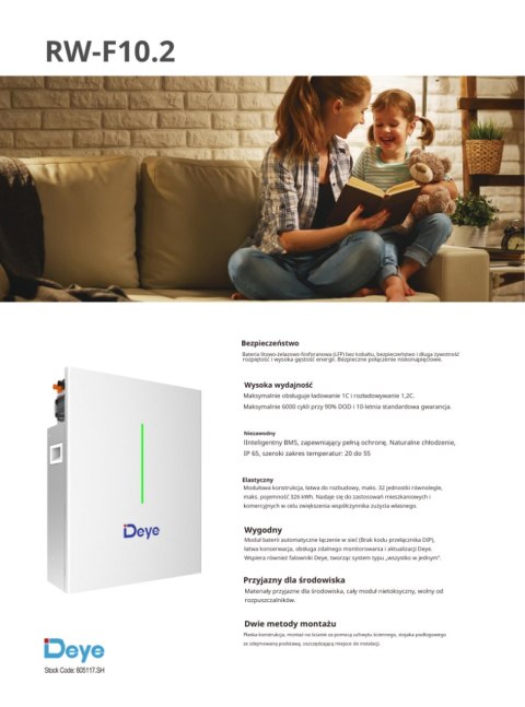 Deye Bateria RW-F10.2 51,2V 200Ah 10,2 kWh IP65 (niskonapięciowy)