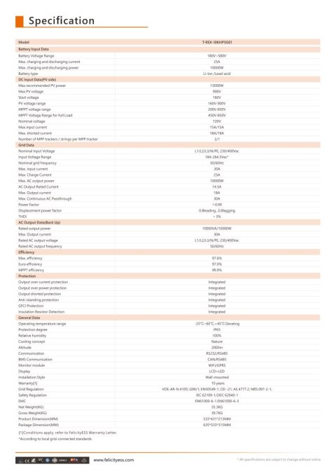 Felicity Inwerter hybrydowy T-REX-10KHP3G01 3-fazowy (wysokonapięciowy)