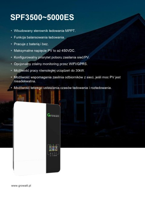GROWATT Off-grid Inverter SPF 3500ES, 48VDC MPPT 80A, WiFi