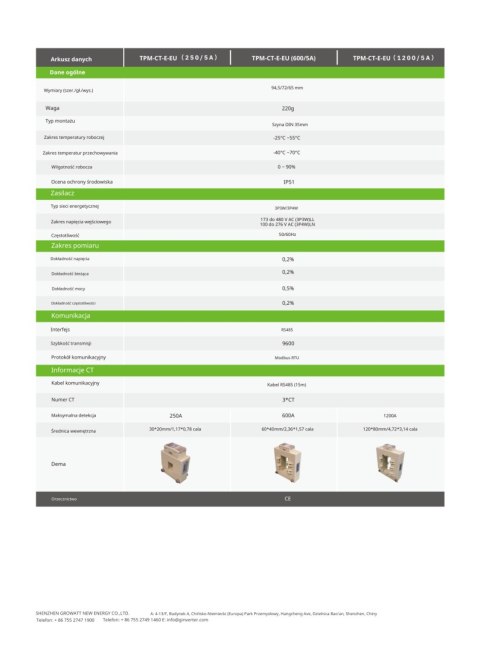 GROWATT Three-phase Meter with Current Transformer (250/5A) for WIT 50-100K HU inverters