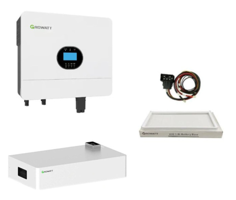 GROWATT Set: Off-grid inverter SPF 6000ES PLUS + AXE 5.0L battery + cables + base