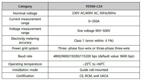 HUAWEI DTSU666-H 250A/50mA /YDS60 50A, licznik 3 faz (z przekładnikami)