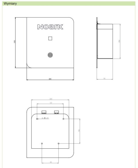 NOARK Ładowarka naścienna do pojazdów elektrycznych, Typ 2, 3 fazowa, 22.1kW