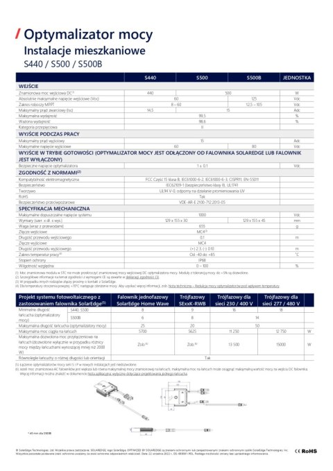 SolarEdge Optymalizator S500B-1G M4M RM (kabel 0,1m/2,3m)