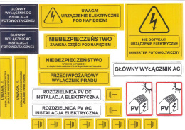 Zestaw etykiet (naklejek) dla instalacji fotowoltaicznej