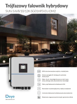 DEYE Falownik hybrydowy SUN-10K-SG01HP3-EU-DM2 3-fazowy (wysokonapięciowy)