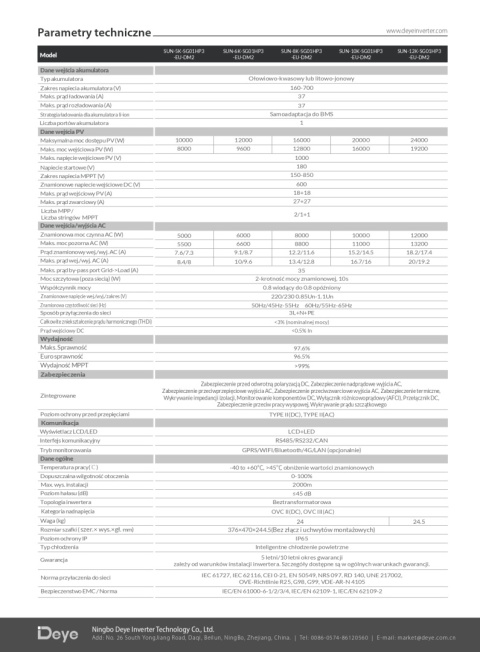DEYE Falownik hybrydowy SUN-10K-SG01HP3-EU-DM2 3-fazowy (wysokonapięciowy)