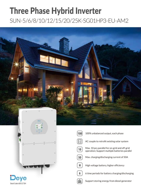 DEYE Hybrid-Wechselrichter SUN-10K-SG01HP3-EU-AM2 3-phasig (Hochspannung)