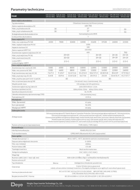 DEYE Falownik hybrydowy SUN-6K-SG01HP3-EU-AM2 3-fazowy (wysokonapięciowy)