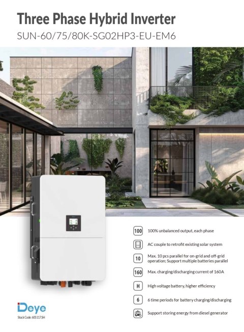 DEYE Falownik hybrydowy SUN-80kW-SG02HP3-EU-EM6 3-fazowy (wysokonapięciowy)