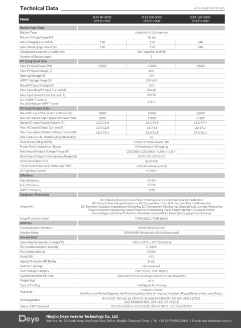DEYE Three-phase hybrid inverter SUN-8K-SG05LP3-EU-SM2 (low voltage)