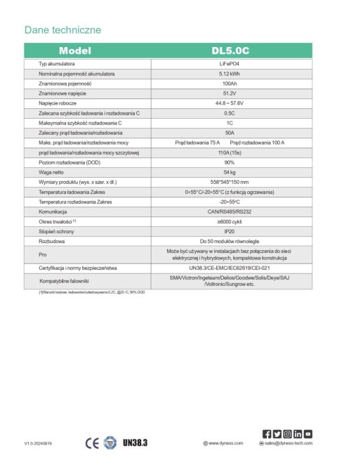 DYNESS LV Battery DL5.0C 5.12 kWh (low voltage)