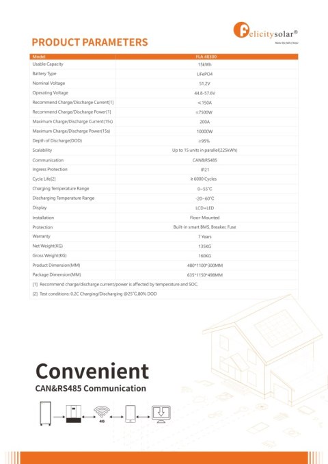 Felicity Battery FLA48300 15kWh 51.2V (IP21) (low voltage) (FLA48300)
