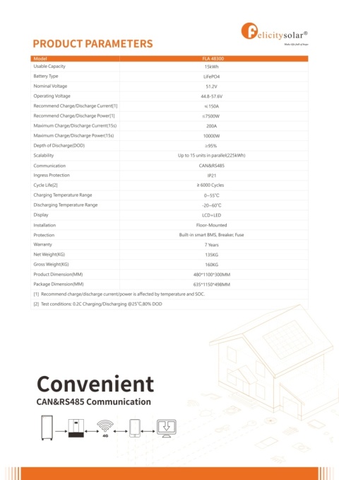Felicity Battery FLA48300 15kWh 51.2V (IP21) (low voltage) (FLA48300)