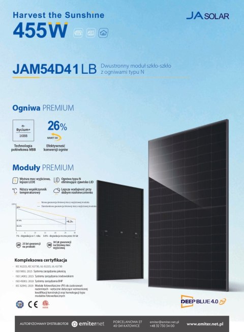 JA SOLAR JAM54D41 BIFACIAL 450W LB Full black MC4 (N-Type)