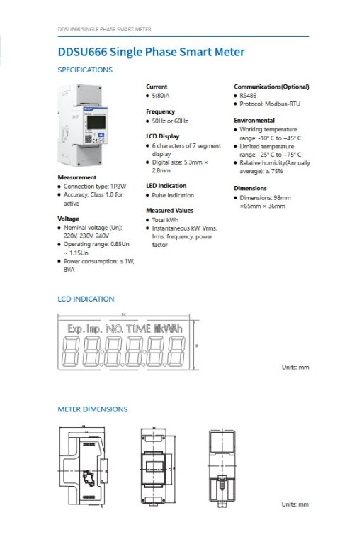 Chint Licznik energii elektrycznej MID 1-fazowy 2P 5(80)A RS485 DTSU666 (C313271)