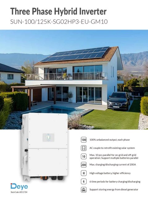 DEYE Falownik hybrydowy SUN-100K-SG02HP3-EU-GM10 3-fazowy (wysokonapięciowy)