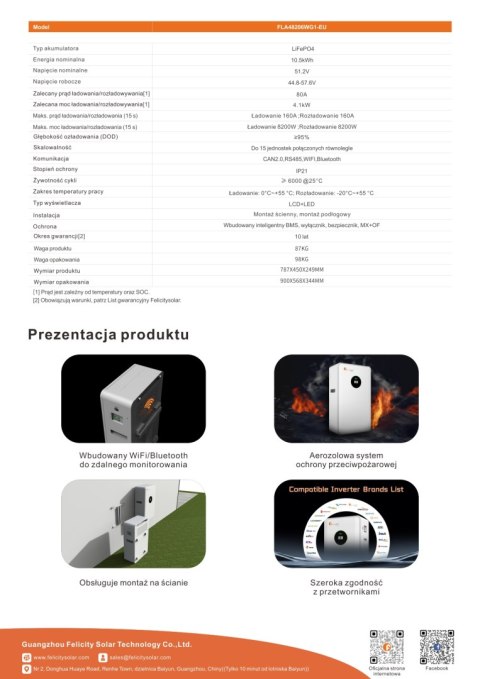 Felicity Bateria FLA48206WG1-EU 10,54kWh 51.2V (IP65) (niskonapięciowy)