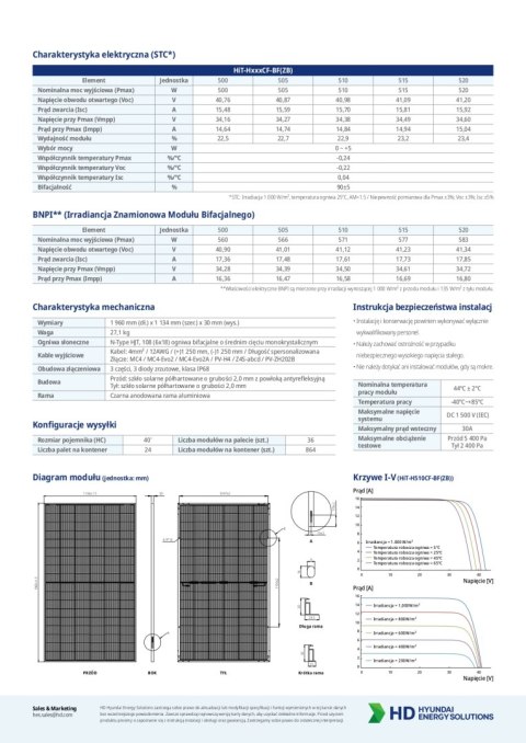 HYUNDAI HiT-H500CF-BF(ZB) Moduł bifacjalny, w technologii Premium N-Type HJT (Heterojunction) (czarna rama)