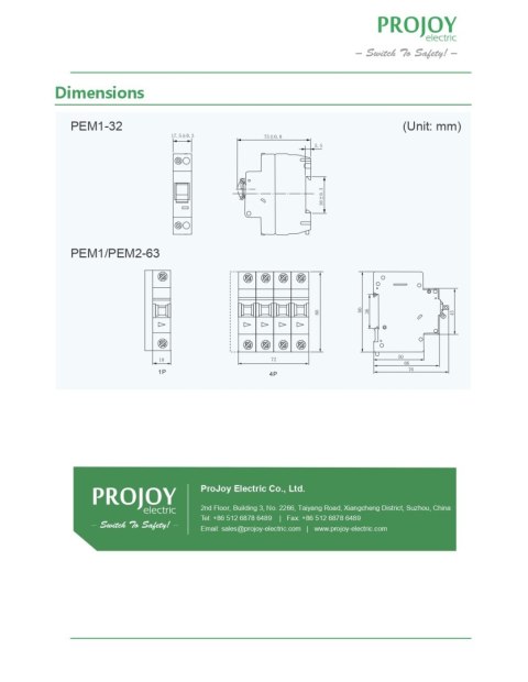 PROJOY Wyłącznik nadprądowy PEM2-63 3P typ B 40A 6kA AC (300057)