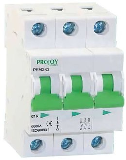 PROJOY Wyłącznik nadprądowy PEM2-63 3P typ B 63A 6kA AC (300059)