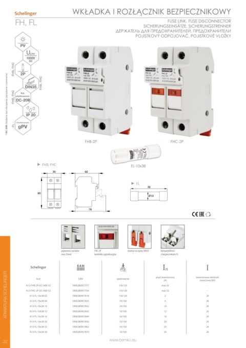 SCHELINGER Wkładka topikowa FL10x38 10A 1000V DC