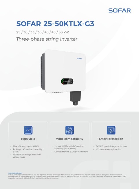 SOFAR 36KTL-X-G3 Trzy fazowy 3xMPPT (AFCI)
