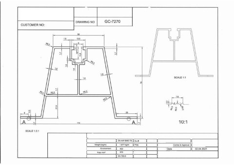 Mostek Trapezowy Wys=70mm L:6400mm bez EPDM