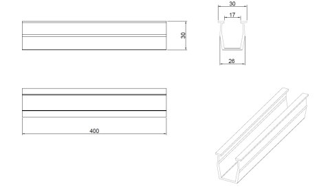 Mostek Trapezowy na Wpust przesuwny M8 L:400mm z EPDM
