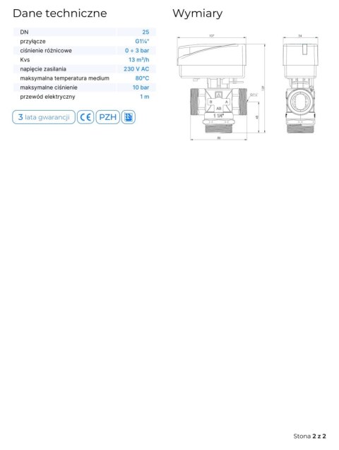 AFRISO 3-Drogowy zawór strefowy AZV 844, DN25, G5/4'', KVS 13 M3/H