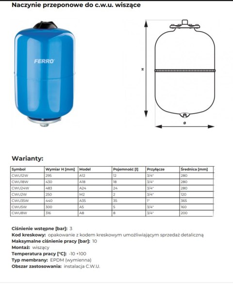 Naczynie A24 do CWU wiszące