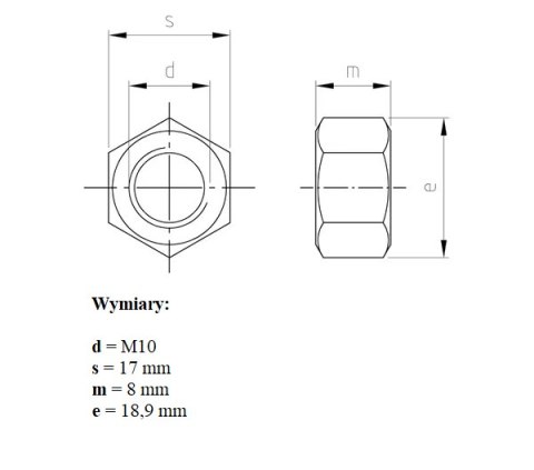 Nakrętka M10 DIN 934 INOX