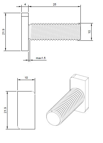 Hammer bolt (T-screw) A2 M10*25mm