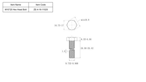 Hex Head Bolt A2 M10*25mm