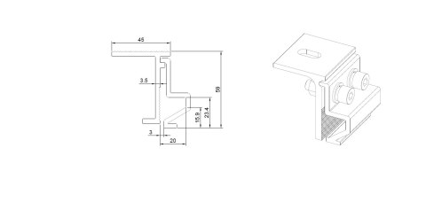 Uchwyt Montażowy Z Regulacją Na Rąbek Blaszany 50mm aluminium typ:1